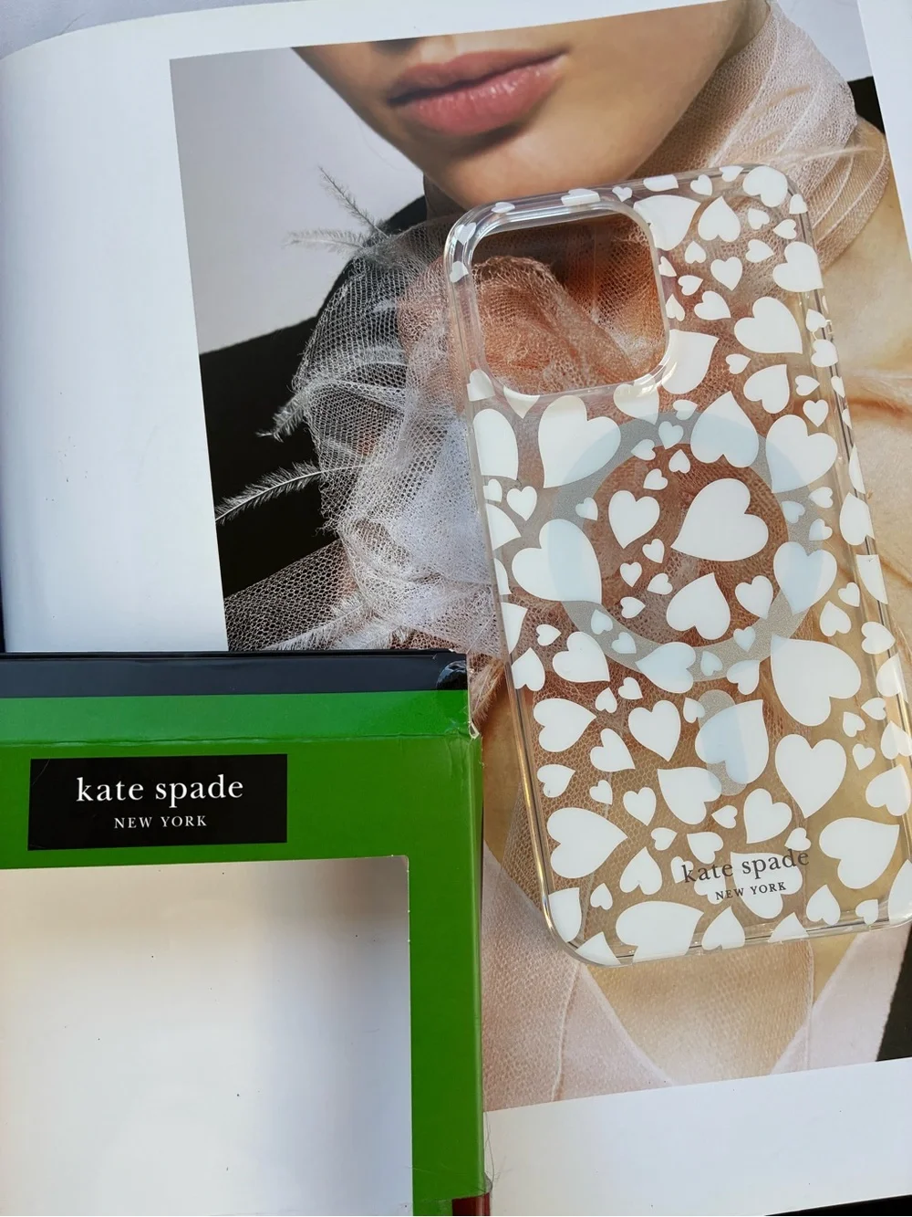 kate spade Clear Phone Case with White Heart Print iPhone 15 pro max
